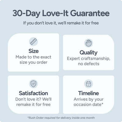 Promotional graphic for a 30-Day Love-It Guarantee with icons and text on a light blue background.